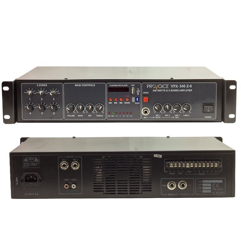 Provoice VPX-340 Z-6 100V 340 Watt 6 Bölgeli 4 Kanal Mikser Anfi
