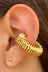 Büyük Bombeli Earcuff Geniş Halka Kıkırdak Küpesi Gold