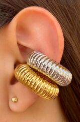 Büyük Bombeli Earcuff Geniş Halka Kıkırdak Küpesi Gold