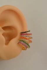 Multicolor Çoklu Earcuff Çok Renkli Kıkırdak Küpesi Gold