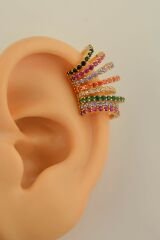 Multicolor Çoklu Earcuff Çok Renkli Kıkırdak Küpesi Gold