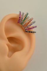 Multicolor Çoklu Earcuff Çok Renkli Kıkırdak Küpesi Gümüş Rengi