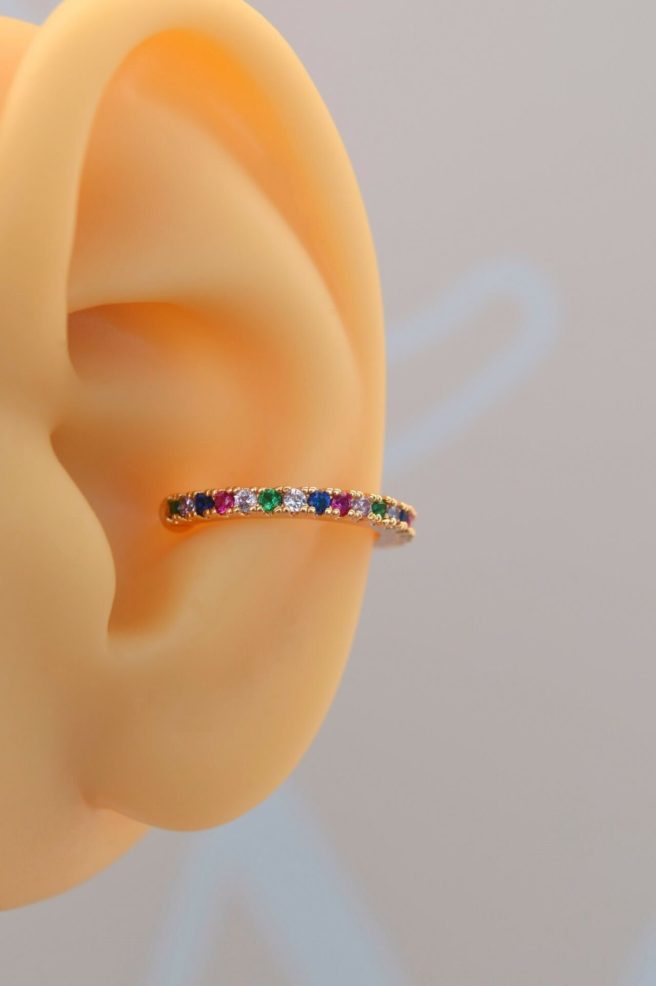 Multicolor Çok Renkli İnce Taşlı Earcuff Sıkıştırmalı Kıkırdak Küpesi