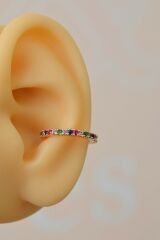 Multicolor Çok Renkli İnce Taşlı Earcuff Sıkıştırmalı Kıkırdak Küpesi