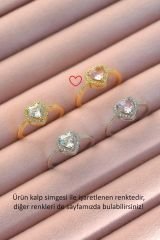 Zirkon Taşlı Pembe Kalpli Yüzük Gold Renk