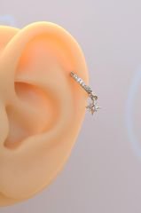 Kutup Yıldızı Halka Tragus Piercing Helix Kıkırdak Küpesi Gümüş Renkli