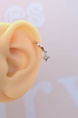 Kuzey Yıldızı Halka Tragus Piercing Helix Kıkırdak Küpesi Gümüş Renkli