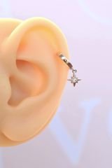 Kuzey Yıldızı Halka Tragus Piercing Helix Kıkırdak Küpesi Gümüş Renkli