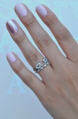 Gümüş Renkli Çift Sıra Kalpli Yüzük Ayarlanabilir Eklem Yüzüğü