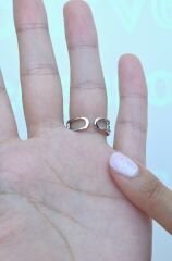 Gümüş Renkli Çift Sıra Kalpli Yüzük Ayarlanabilir Eklem Yüzüğü