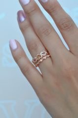 Rose Renkli Çift Sıra Kalpli Yüzük Ayarlanabilir Eklem Yüzüğü