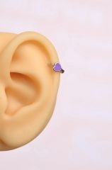 Mor Kalpli Halka Tragus Piercing Helix Kıkırdak Küpesi Gümüş Renkli