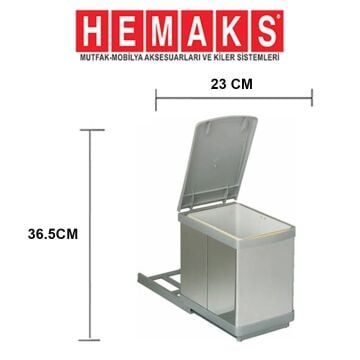 Hemaks Raylı Gri Çöp Kovası 16 Litre