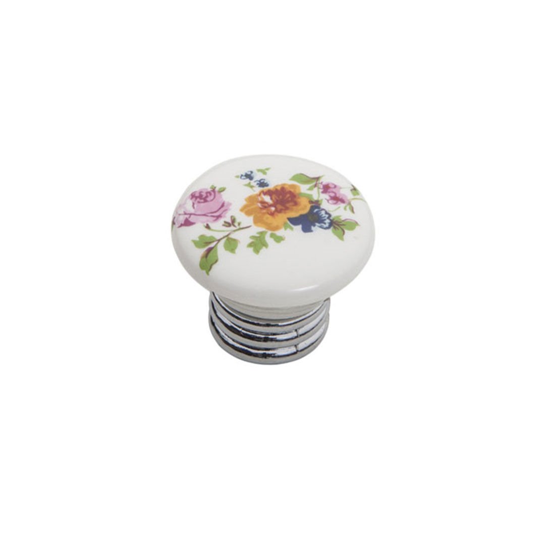 Tomurcuk 3010-70-000 Beyaz Çiçek Desenli Porselen Düğme Kulp