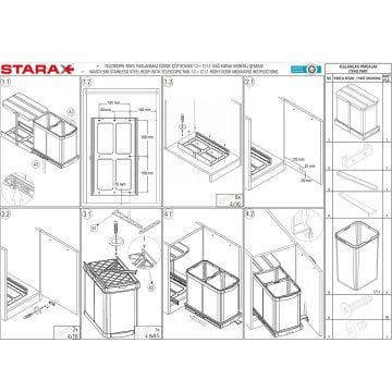 Starax 2396-12+12 LT TLS. Raylı Paslanmaz Gövde Çöp Kovası