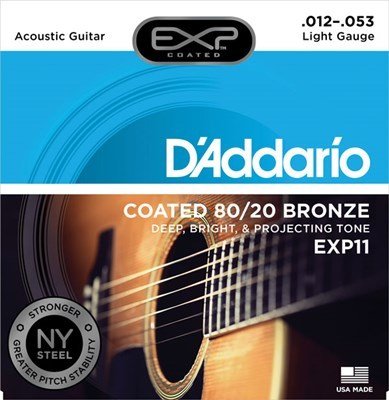 D'Addario EXP11 Light Coated 80/20 Akustik Gitar Teli (12-53)