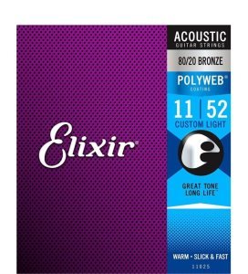 Elixir 11025 Polyweb Coated 80/20 Bronze Custom Light Takım Tel - Akustik Gitar Teli 011- 052