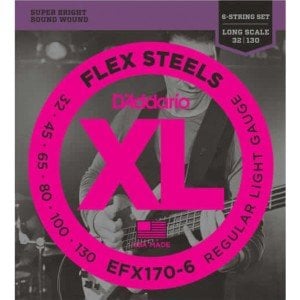 D'Addario EFX170-6 FlexSteels 6-String Bass, Light, 32-130, Long Scale Takım Tel - 6 Telli Bas Gitar Teli 032-130