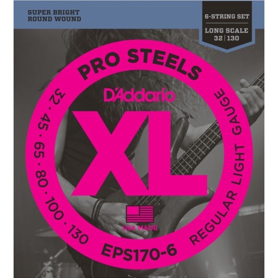 D'Addario EPS170-6 ProSteels 6-String Bass, Light, 32-130, Long Scale Takım Tel - 6 Telli Bas Gitar Teli 032-130