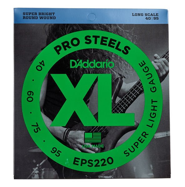 D'Addario EPS220 ProSteels Bass, Super Light, 40-95, Long Scale Takım Tel - Bas Gitar Teli 040-095