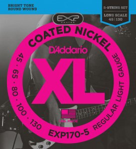 D'Addario EXP170-5 Coated Nickel Wound 5-String Bass, Light, 45-130, Long Scale Takım Tel - 5 Telli Bas Gitar teli 045-130