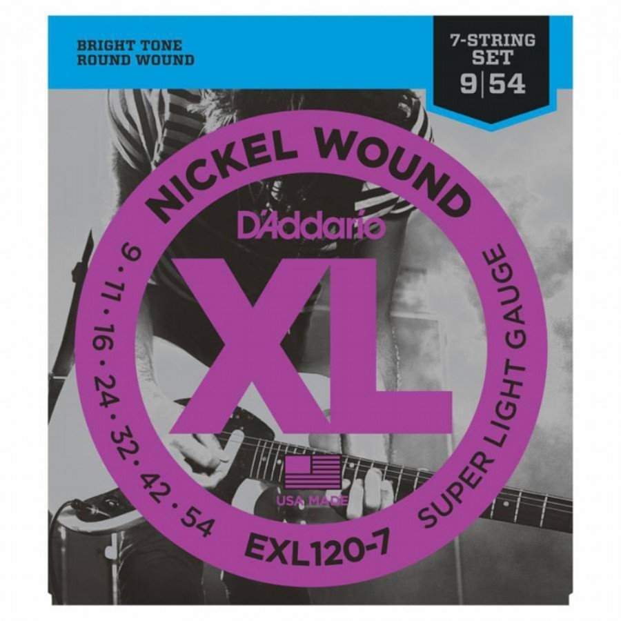 D'Addario EXL120-7 Nickel Wound, 7-String, Super Light, 9-54 Takım Tel - Elekro gitar teli 7 telli 009-054