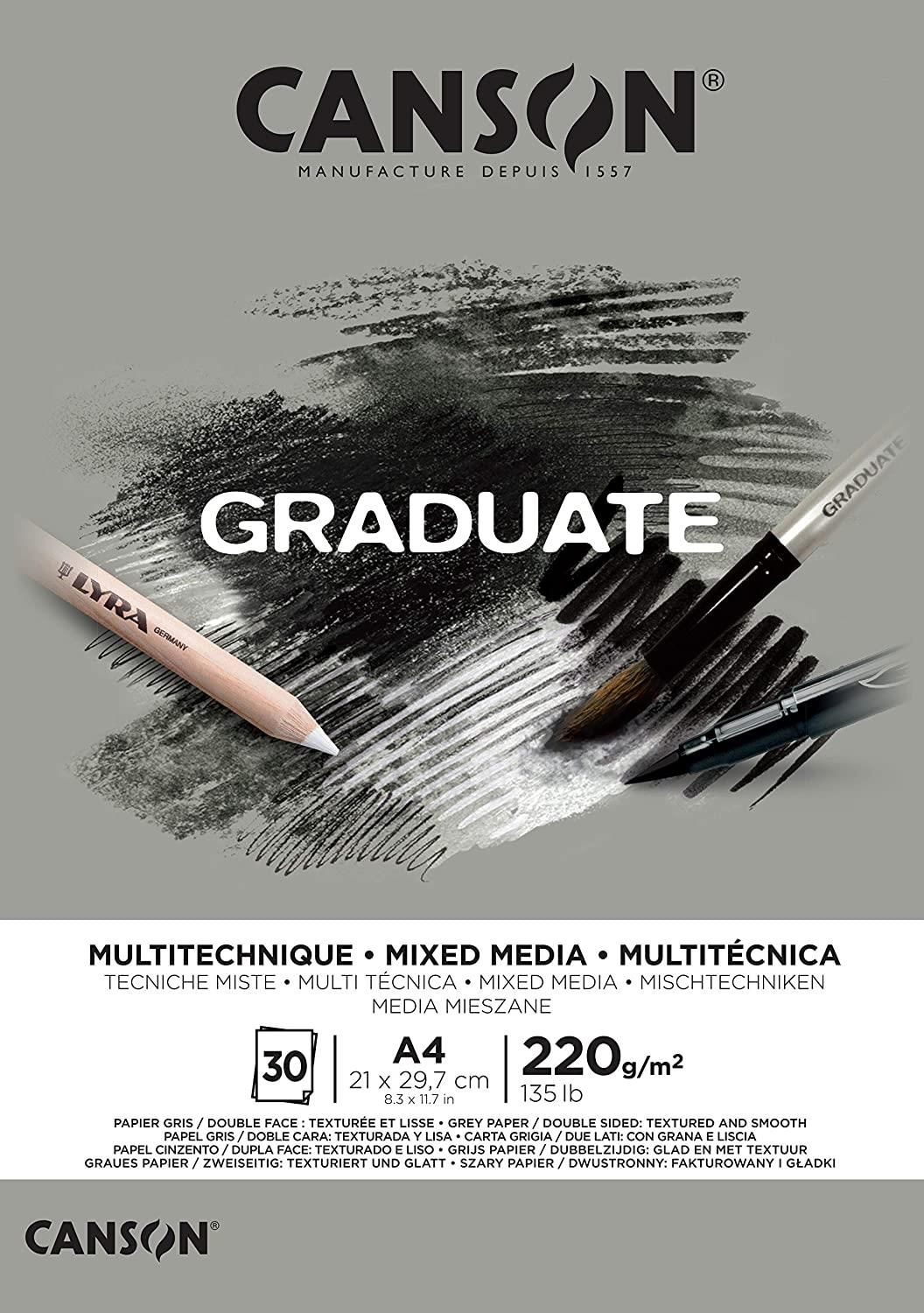 Canson Çizim Bloğu Graduate Mix Media Gri 30sf A4 220gr