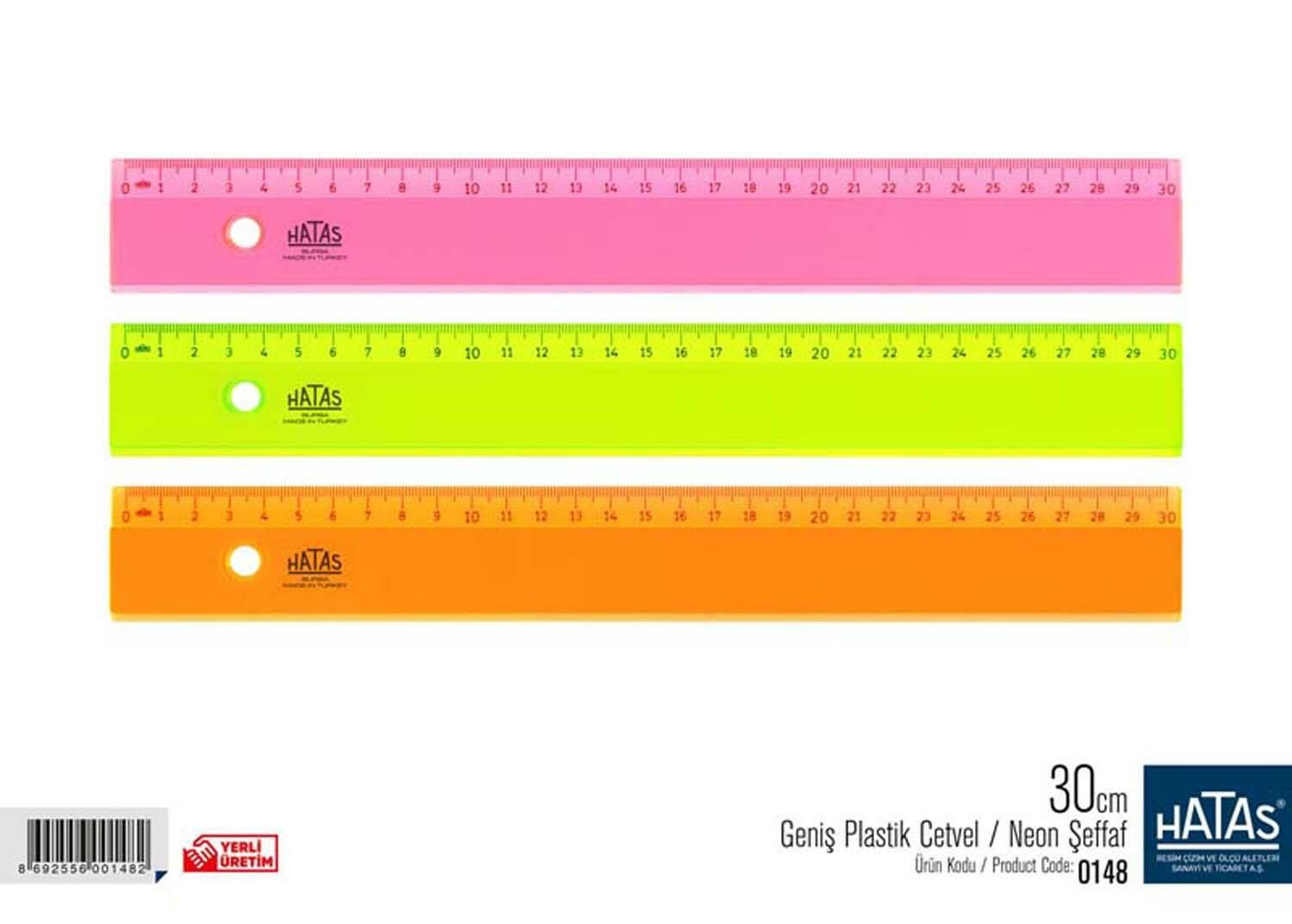 Hatas 30Cm Genıs  Neon Seffaf Cetvel