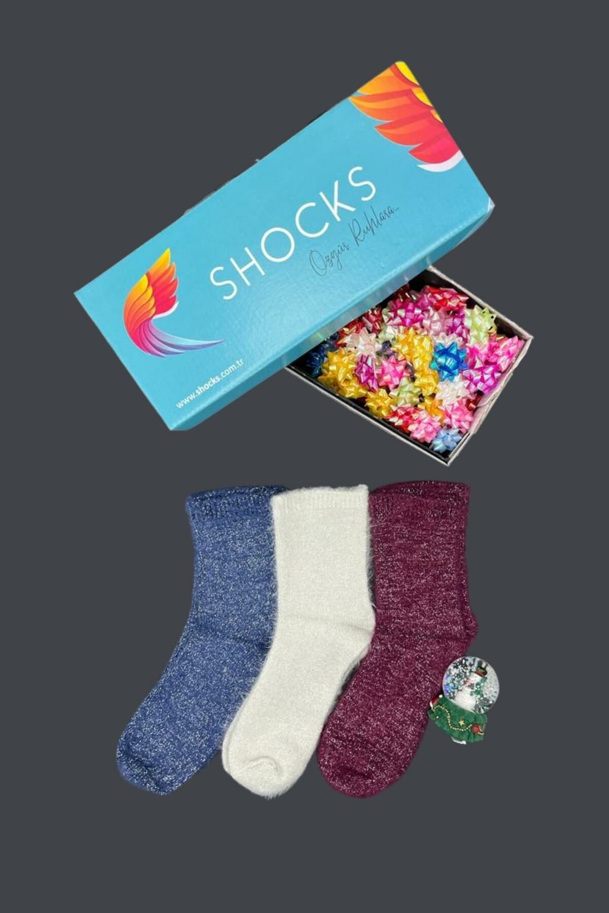 Shocks 3'lü Kadın Tüylü Simli Kutulu Yılbaşı Uyku Çorabı