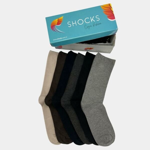 Shocks 6'lı Erkek Kutulu Lastiksiz Dikişsiz Bambu Diyabet Uzun Konç Çorap
