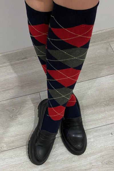 Shocks Kadın Ekose Desenli Dizaltı Çorap