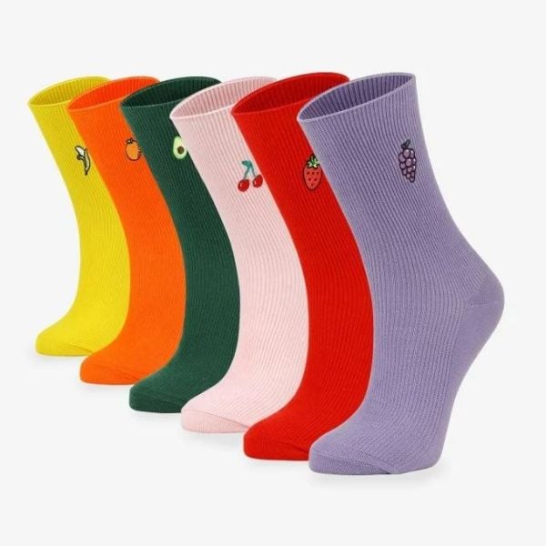 Shocks 6'lı Kadın Meyveli Nakışlı Neşeli Soket Çorap