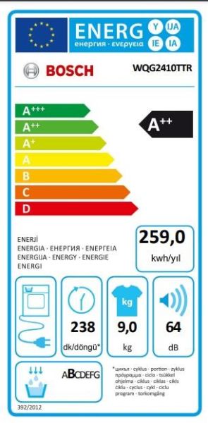 BOSCH WQG2410TTR 9KG KURUTMA MAKİNESİ