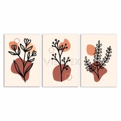 Soyut Çiçekler Bohem Retro Art Minimal 3lü Set Tablosu - MNT140