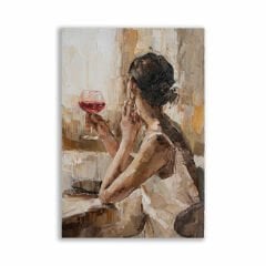 Şarap Kadehi Tutan Kadın Portre Yağlı Boya Tablosu - FWN143