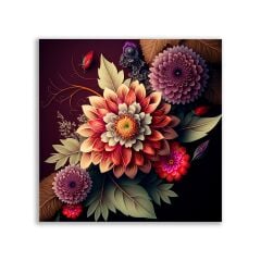 Dekoratif Soyut Mor Renkli Çiçekler Tablosu - FLR122