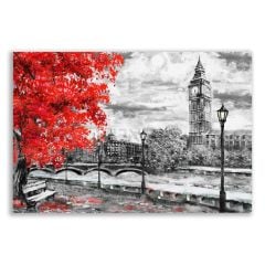 Londra Caddesi Kırmızı Ağaç Siyah Beyaz Tablosu - BLK120