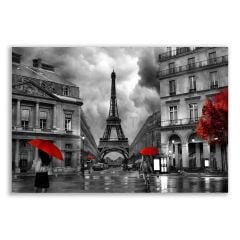 Eyfel Kulesi Kırmızı Şemsiyeli İnsanlar Siyah Beyaz Tablosu - BLK136