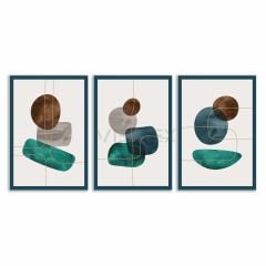 Dekoratif Yeşil Bohem Retro Art Minimal 3lü Set Tablosu - MNT116