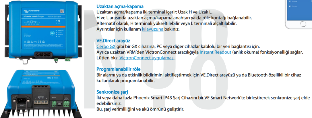 Victron energy Phoenix Smart IP43 24/25 (1+1) 24 VOLT 25 AMPER TEK ÇIKIŞLI ŞARJ CİHAZI 120-240V