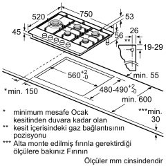 PCS7A5M90-Serie | 6 Gazlı Ocak 75 cm Paslanmaz çelik