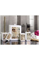 Home Sofia Beyaz Altın Polyester 5 Parça Banyo Seti