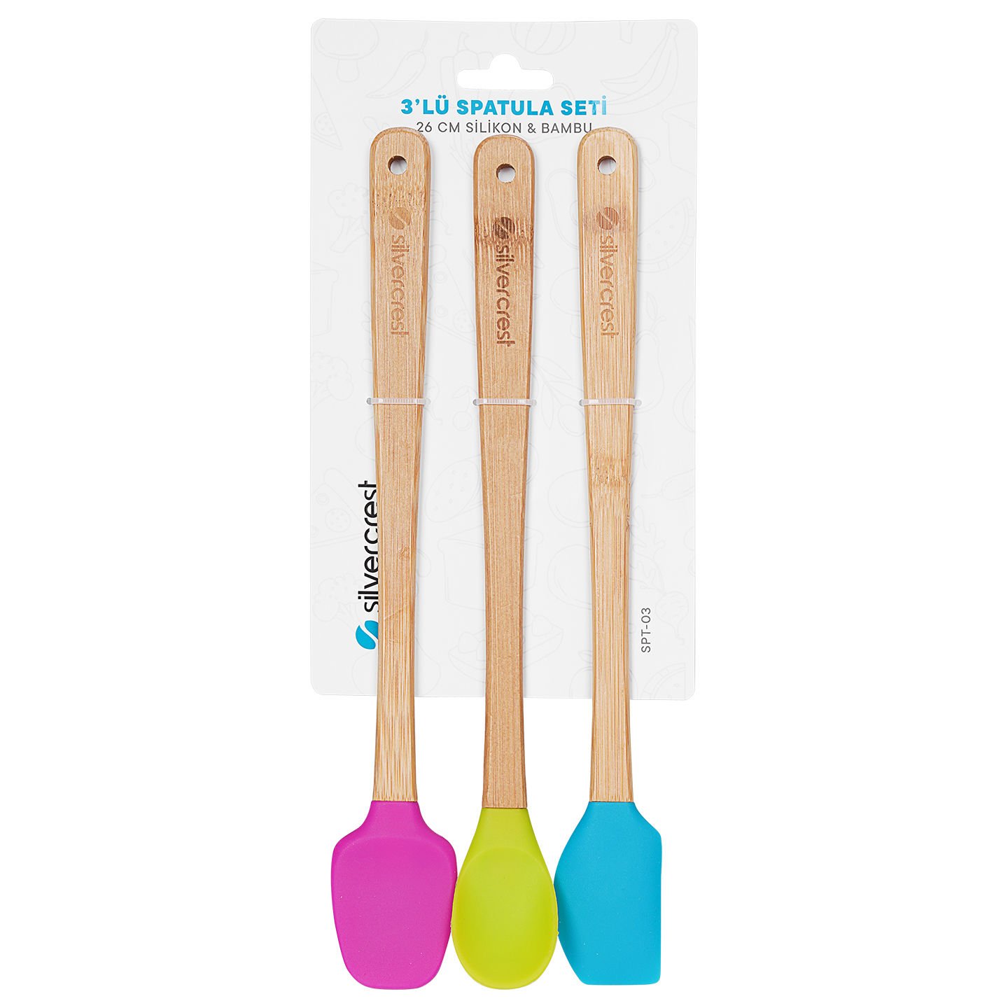 Silver Crest SPT-03 3 Lu Renkli 26CM Uzun Silikon Bambu Spatula Seti