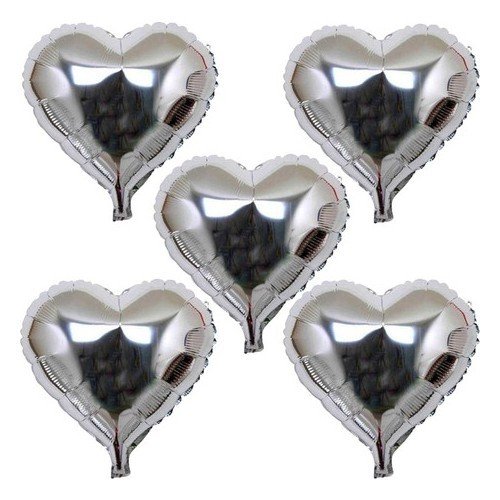 Kalp Şekilli Gümüş Renk Folyo Balon 45 cm 5 Adet