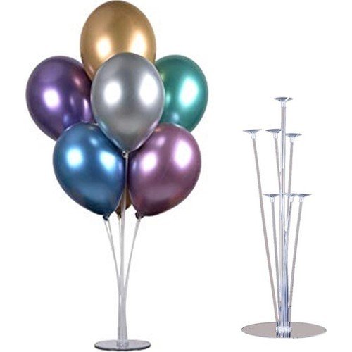 7'li Balon Standı ve 10 Adet Karışık Renkli Metalik Balon