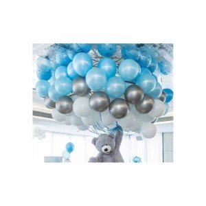 30 Adet Metalik Balon (Mavi - Beyaz - Gümüş Karışık) Uçan Balon
