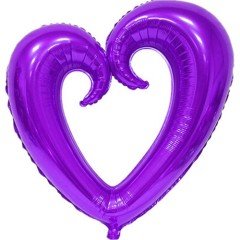 Kıvrımlı Kalp Folyo Balon Mor 30 İNÇ