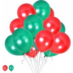 15 Mint Yeşili 15 Kırmızı Konsept Balonlar Metalik Parlak 30-35 cm