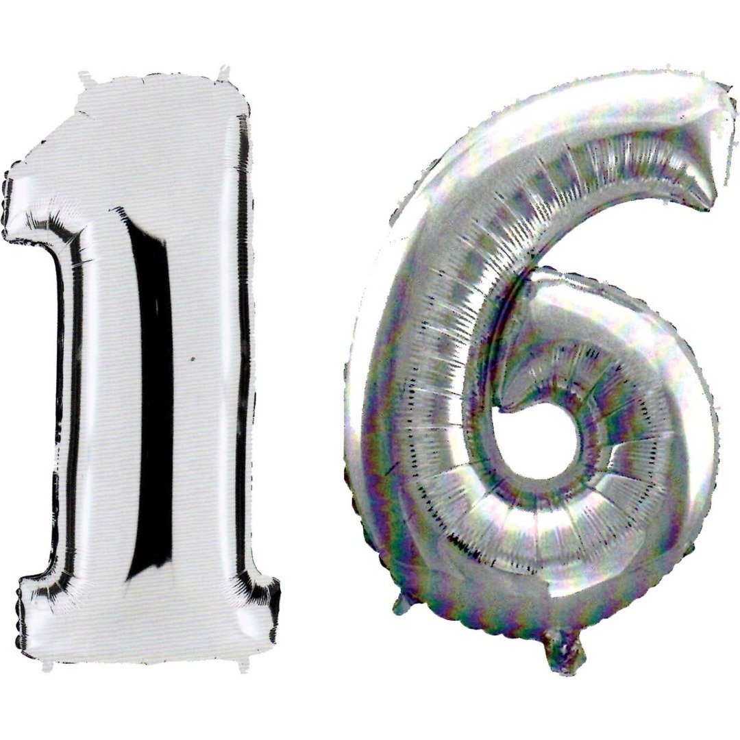 16 Yaş Sayı Folyo Balon Gümüş 90 cm