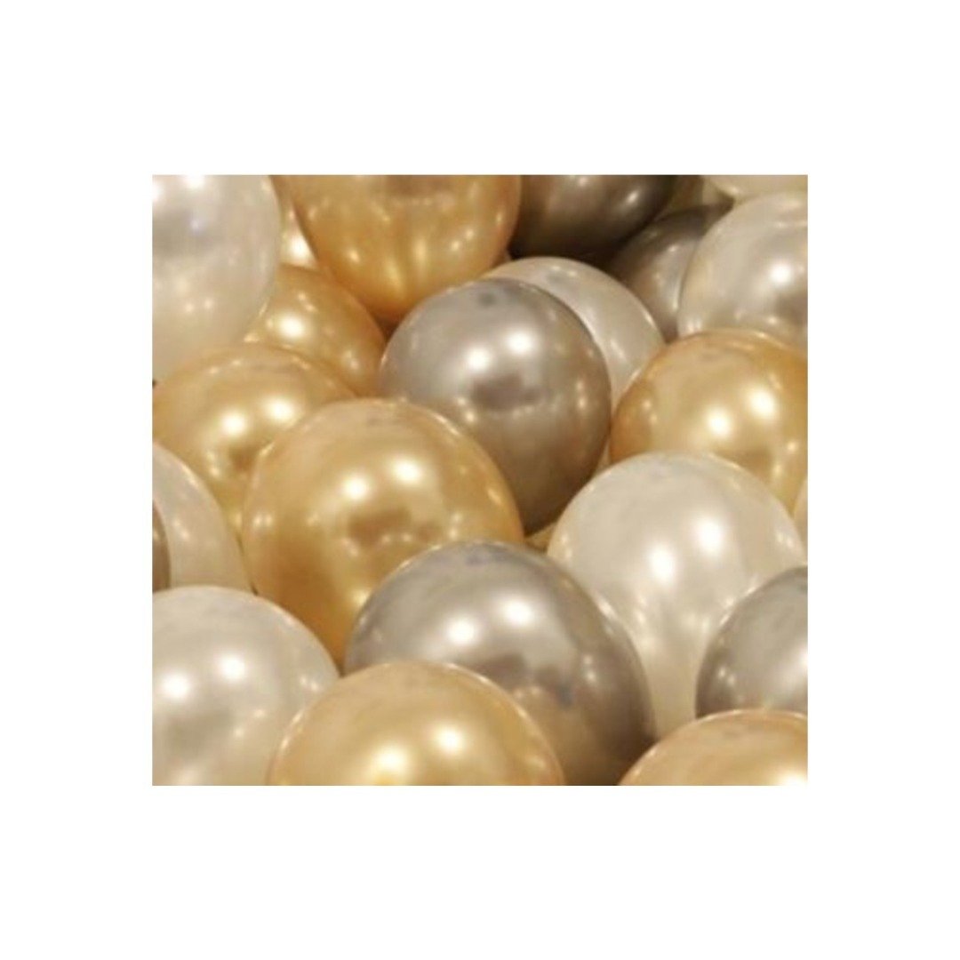 50 Adet Metalik Kaliteli (Gold-Gümüş-Beyaz Karışık) Uçan Balon